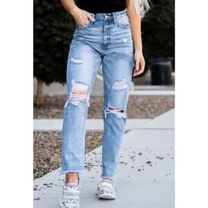 KanCan Martinville High Rise Slim Straight Distressed Splatter Paint Jeans 9/28